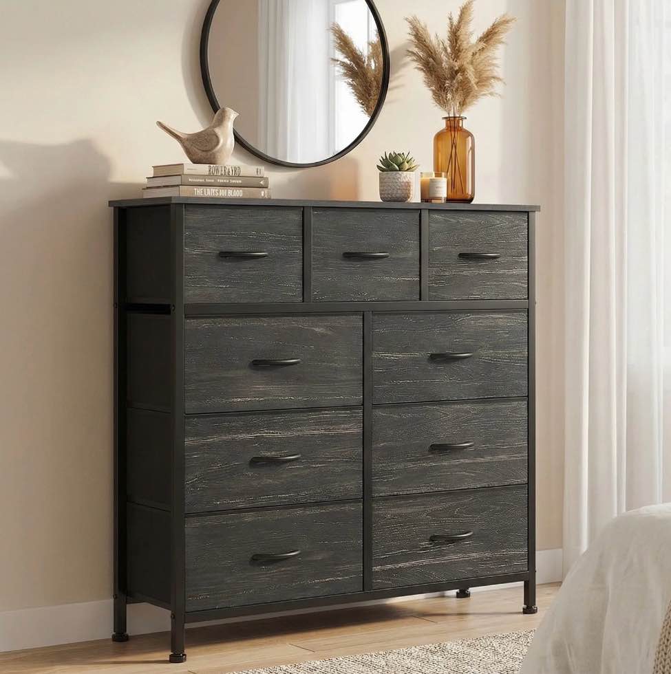 edx 9 Drawers Fabric Dresser for Bedroom, Drawer Organizer Storage Cabinet for Closet, Clothes, TV Stand, Black