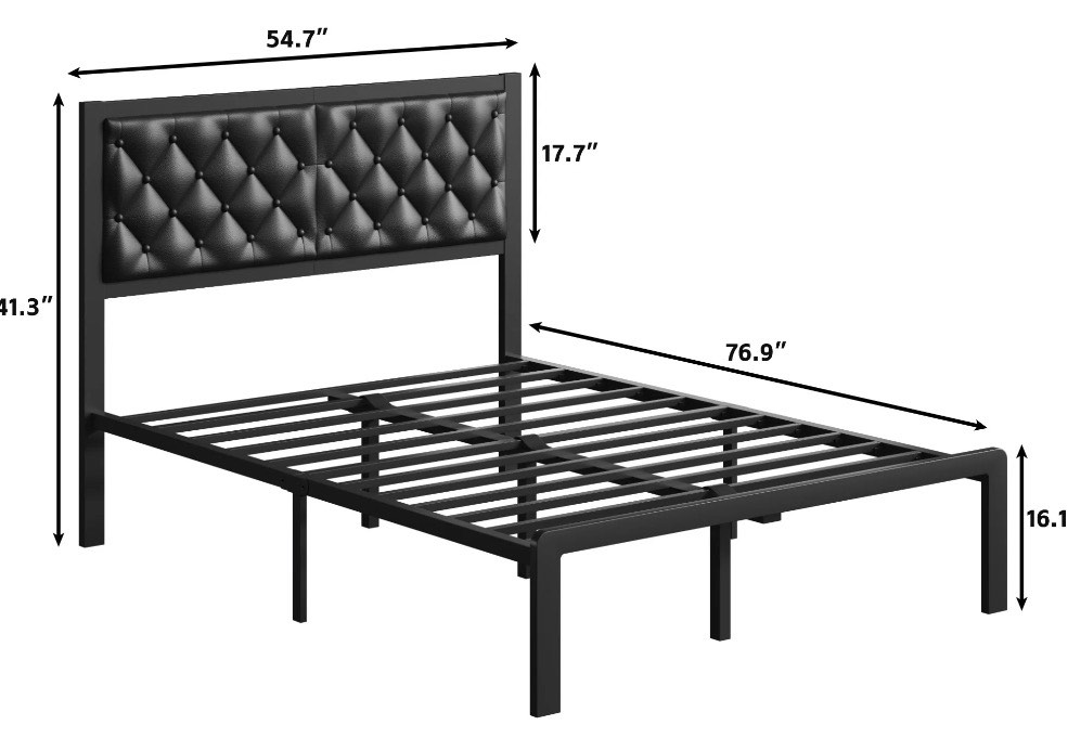 Condition photo showing New/Like New for Lifezone Upholstered Bed Frame with Headboard, Full, Metal Support, No Box Spring Needed, Black