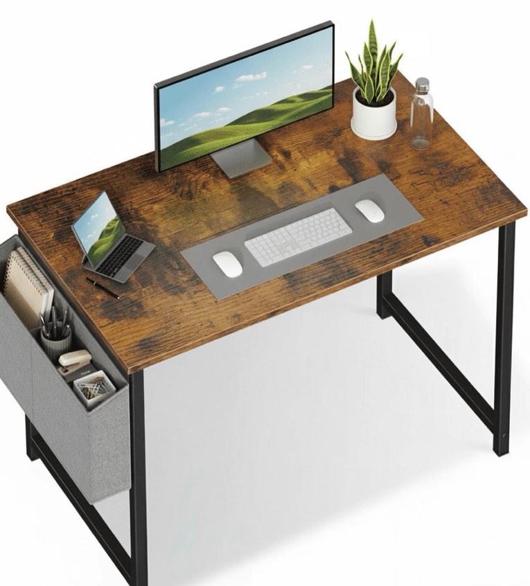 Condition photo showing New/Like New for CONCETTA 40 Inch Computer Writing Desk with Storage Bag, Steel Frame for Home Office Study, Brown