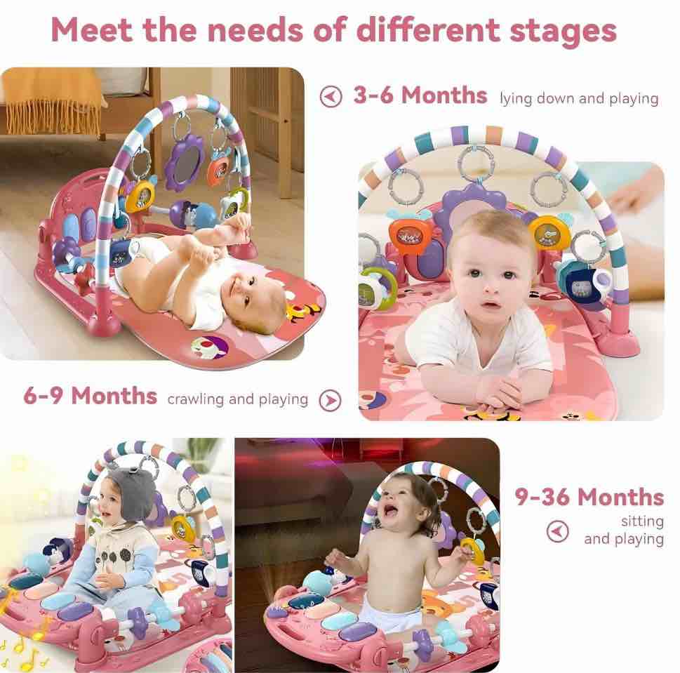 Condition photo showing New/Like New for Babyeap Baby Gym Play Mat 3 in 1 Fitness Rack with Music and Lights Fun Piano Baby Activity Center,Pink