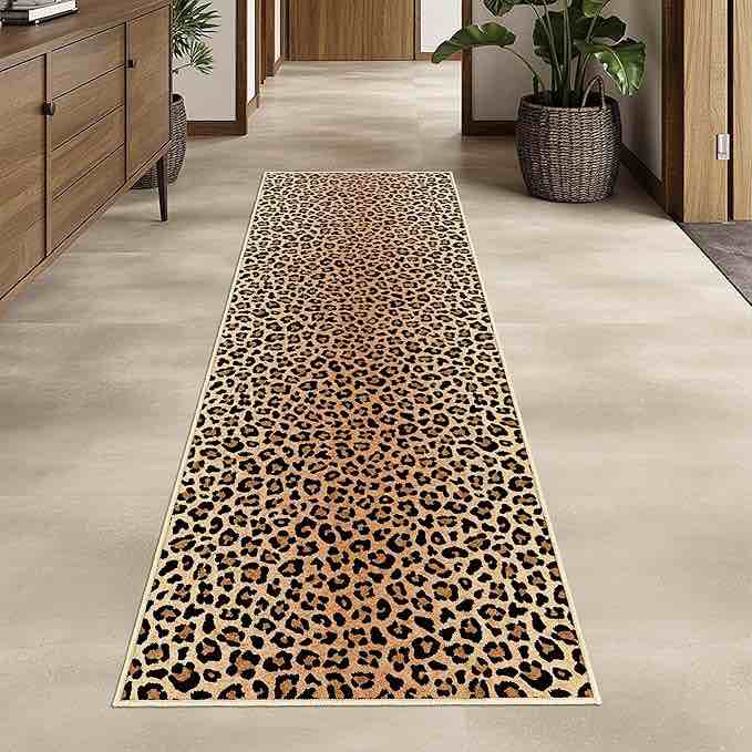 Ottomanson Non-Slip Washable Kitchen Runner Rug Mat for Hallway Durable Easy Care 1 10  x 6  Leopard Print Brown