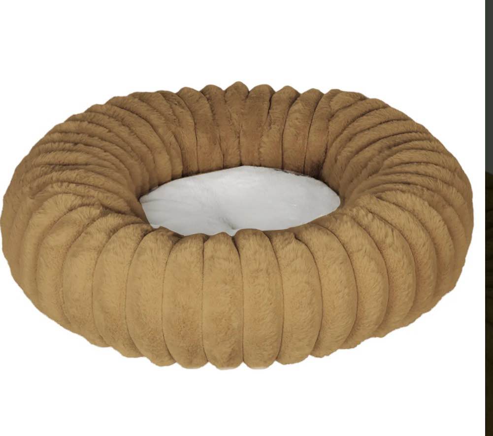 Condition photo showing Good Condition for Katieovy Donut Dog Beds for Medium Dogs,Fluffy Calming Dog Beds with Non-Slip Bottomm,24 x 24 inch Washable Round Dog Cat Beds,Khaki