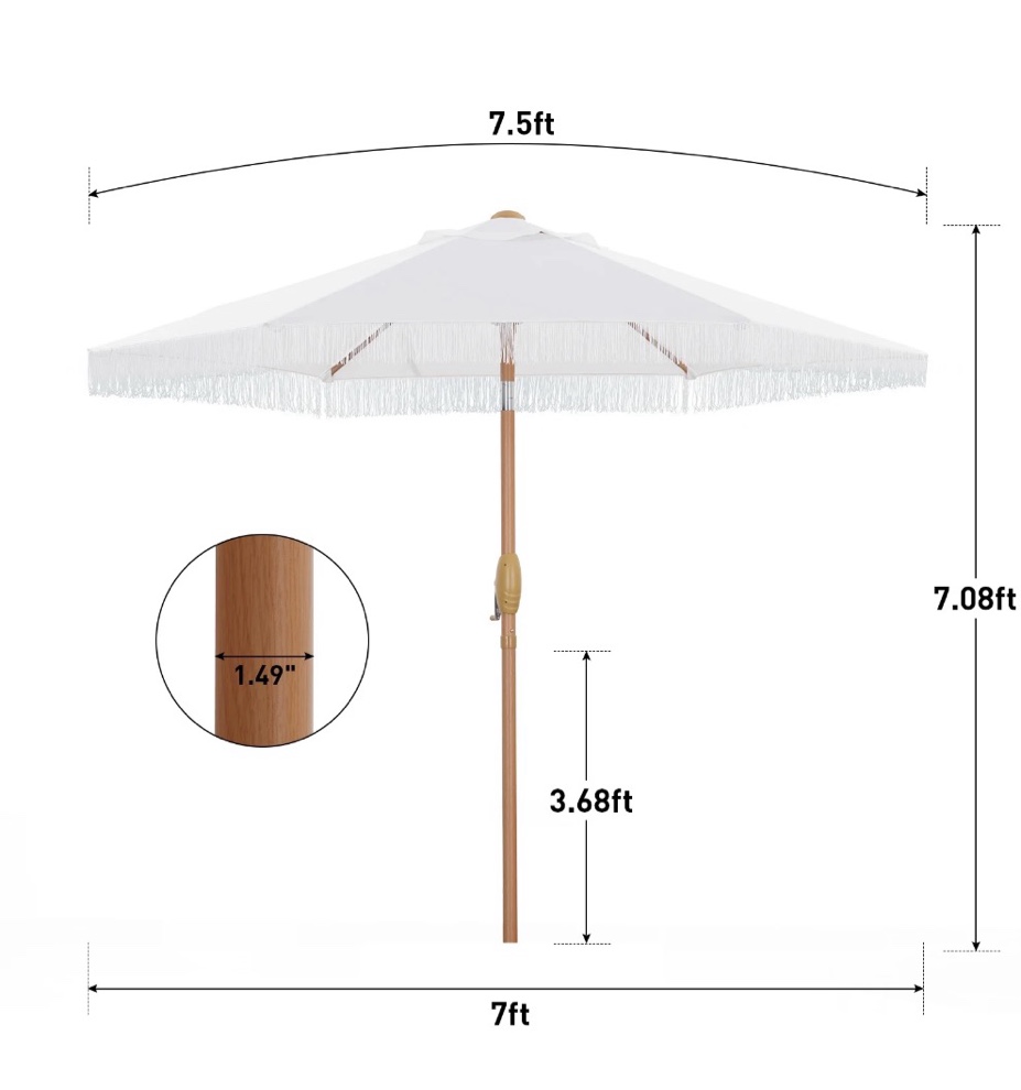 Condition photo showing New/Like New for Autlaycil 7.5 ft Fringe Patio Umbrella, Outdoor Table Tassels Umbrella with Push Button Tilt and Crank - White
