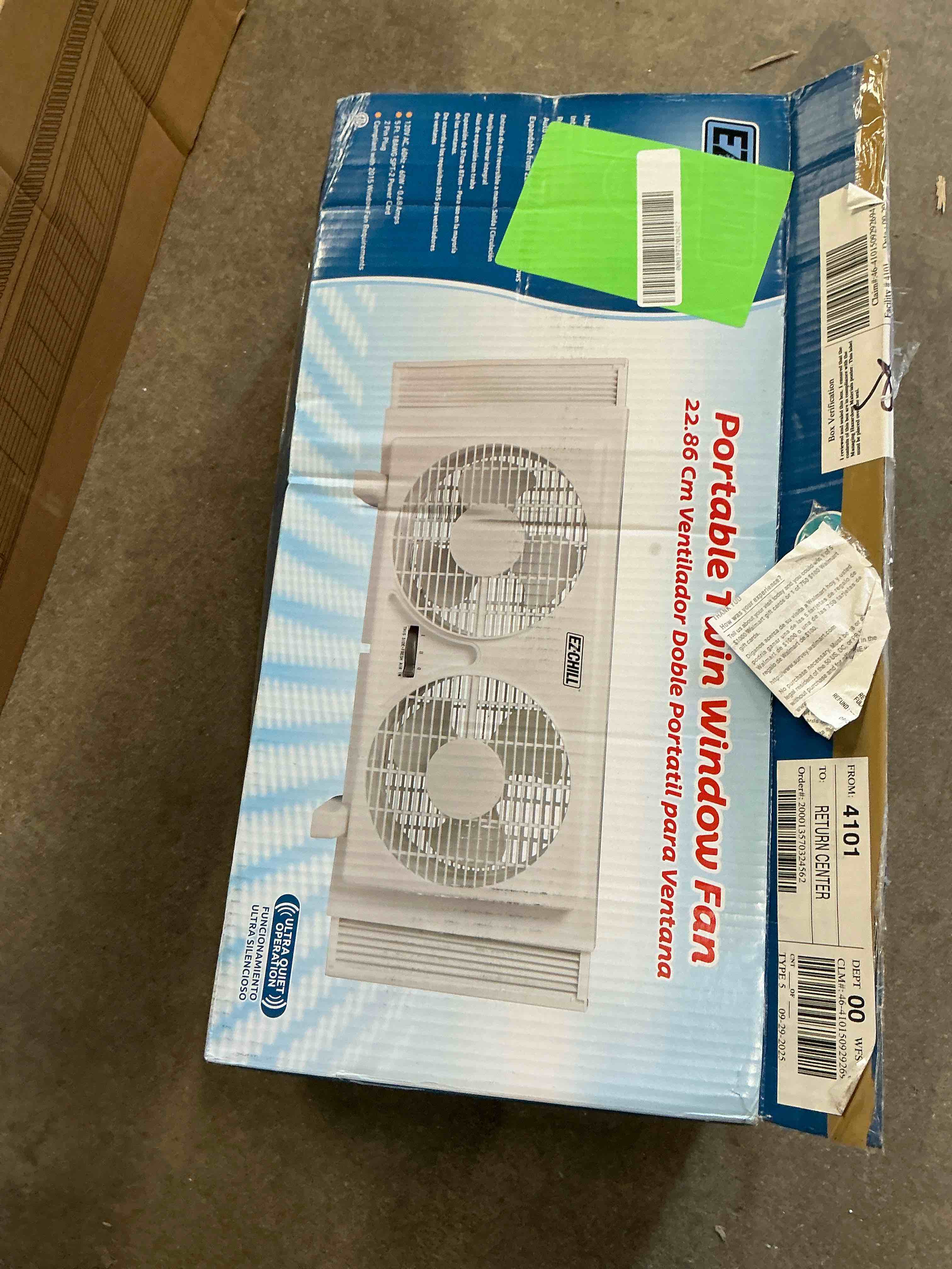 Condition photo showing New/Like New for EZ-Chill 9 Twin Window Fan with Manually Reversible Airflow Control Auto-Locking Expanders