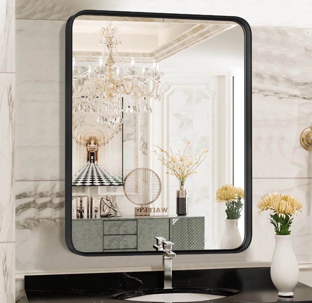 edx bathroom mirror 36 x 24  wall mirror with rectangular metal frame  black