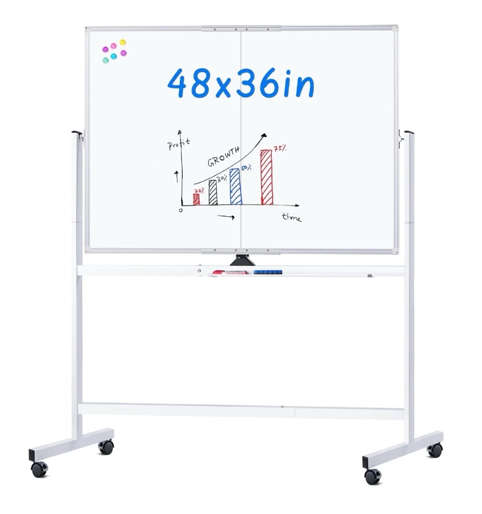 maxtek rolling whiteboard  48x36 large magnetic white board with stands  double-sided dry erase board on wheels for homeschool  office  school