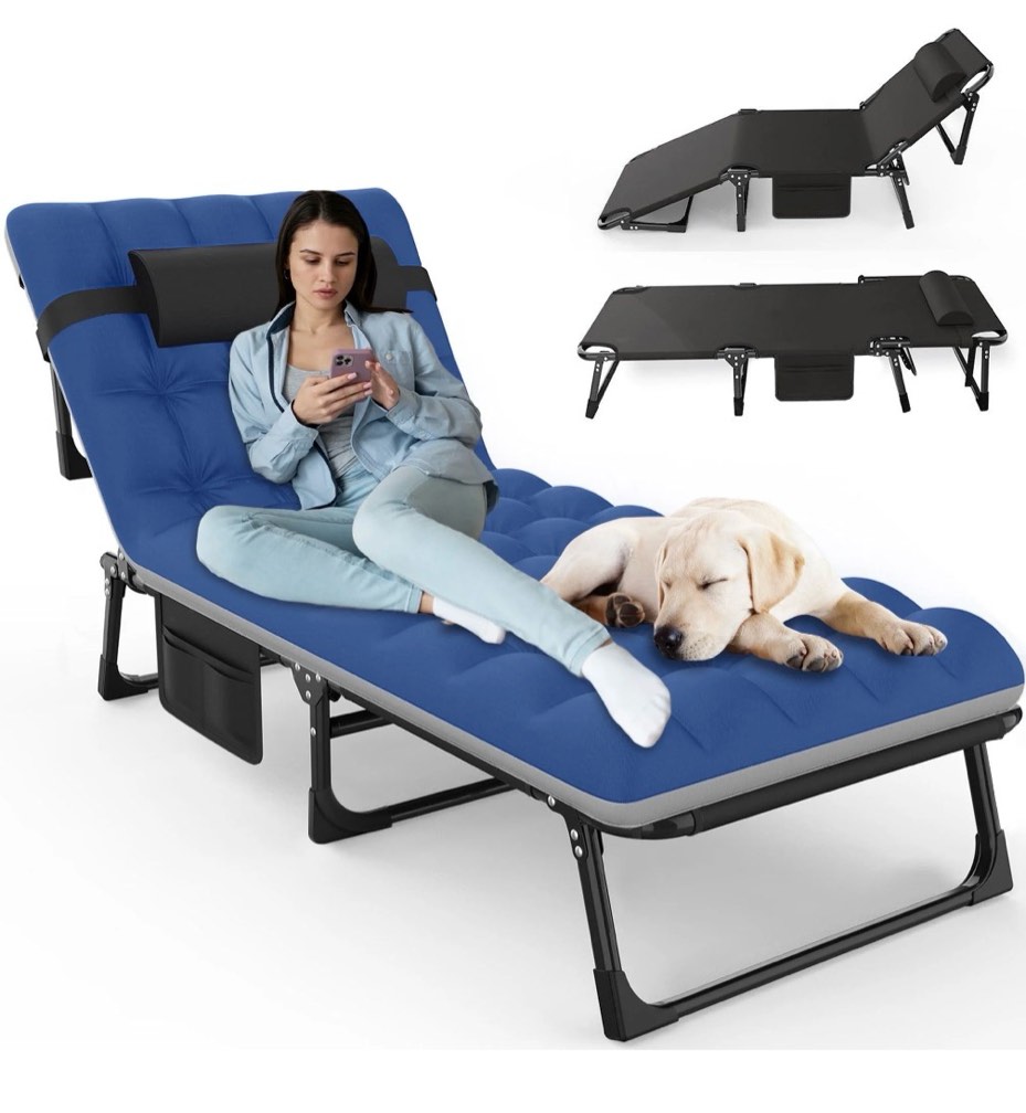 gvdv portable folding camping cot with mattress, 29" wide multi-position folding chaise lounge chair, oversized folding bed sleep cot for outdoor, home, office