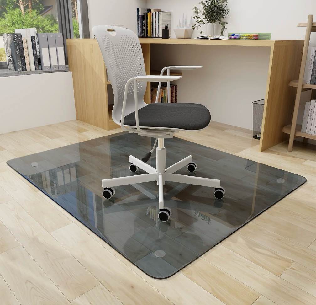 BEAUTYPEAK 36" x 46" Tempered Glass Office Chair Mat for Carpet or Hard Floor Protection, Gray