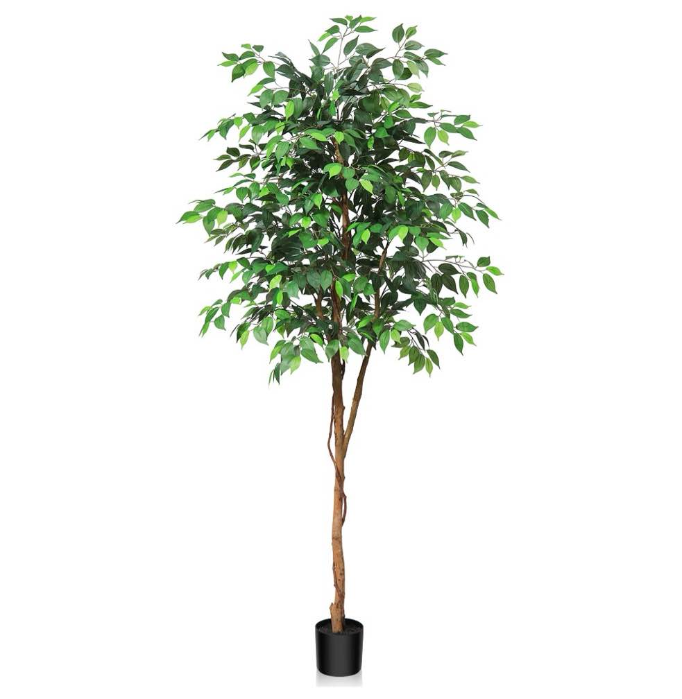 dr.planzen 7 feet artificial ficus tree, tall lifelike greenery with natural wood trunk for living room, office floor and corner decor