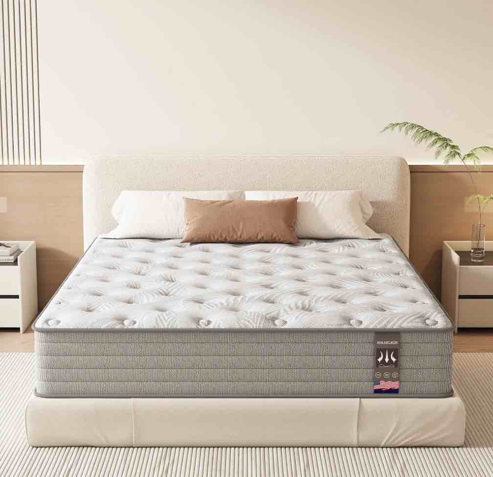 kow mattress queen 12 inch hybrid mattress in a box, upgrade 7-zone support