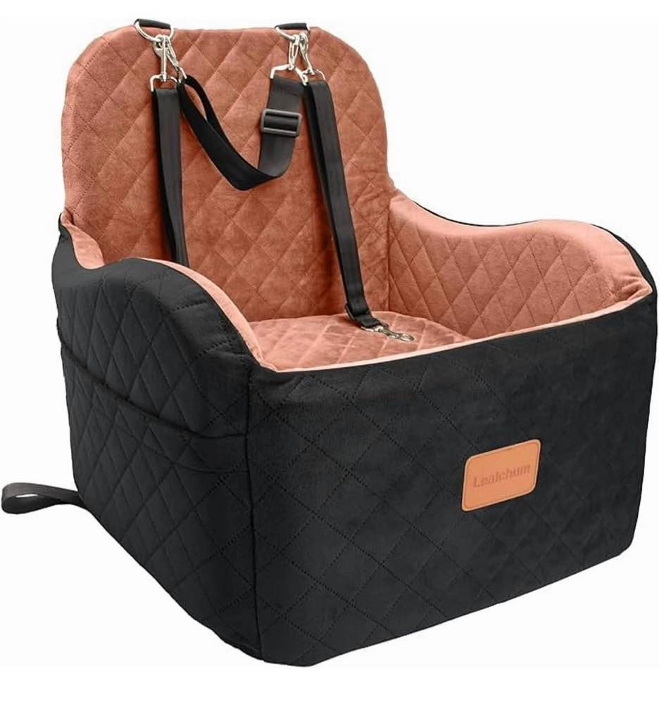 dog booster car seat for small/medium dogs,puppy portable car seat with elevated cushion,fully detachable and washable pet car seat with storage pockets,easy to install (black/brown, medium)