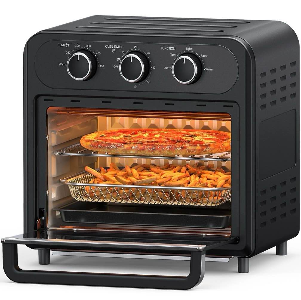 taotronics air fryer  1700w 14.8 quart  5 in 1 toaster oven countertop  oil-less cooking  stainless steel  black