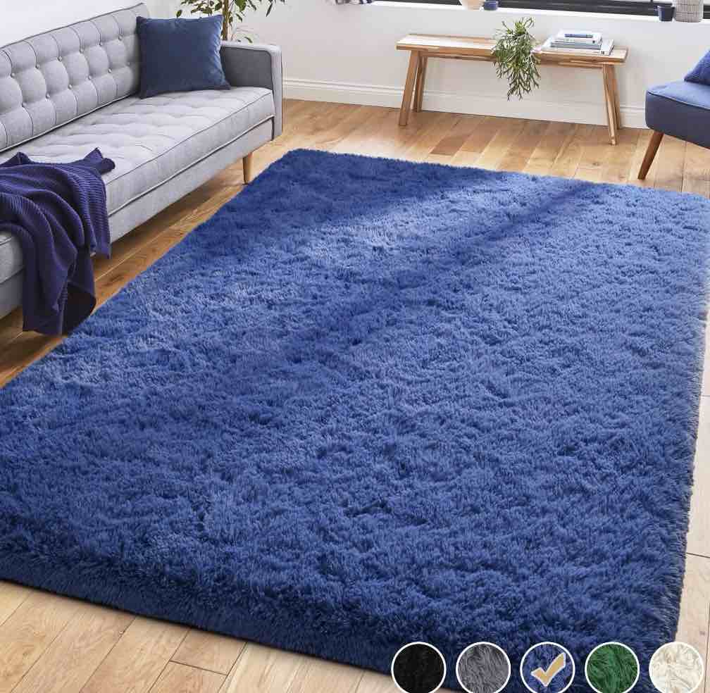 nefoso shag area rug, 6ft x 9ft soft fluffy area rugs for living room bedroom decor carpet, dark blue