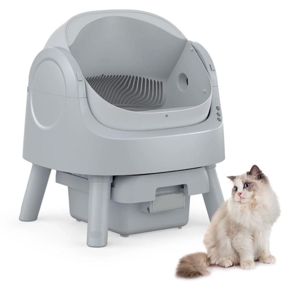 petpivot automatic cat litter box self-cleaning with safety protection, mat and trash bags included, steel