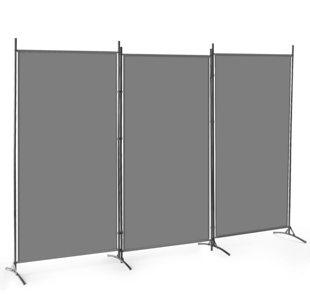 edx 3 panel partition room divider  6 ft tall folding privacy screen with steel frame  freestanding  easy move & storage  for home  office  bedroom  grey
