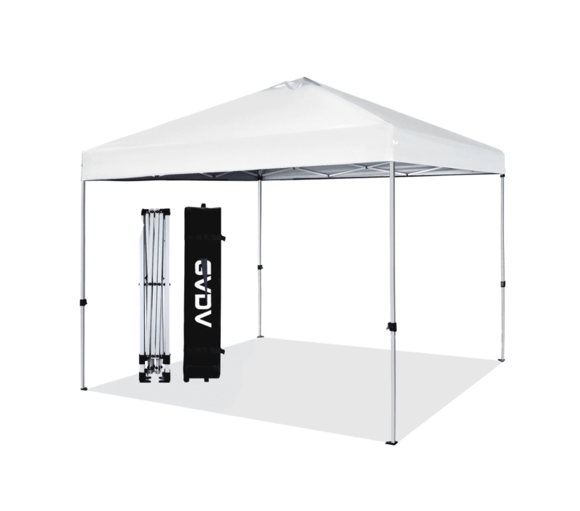 gvdv 10x10 pop up canopy tent with wheeled bag 4 stakes 4 ropes 100sqft of shade forest white