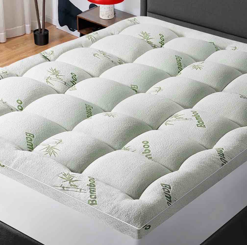 mattress topper queen size bed,bamboo extra thick mattress pad cover soft plush noiseless down alternative fill,with 8-21" deep pocket