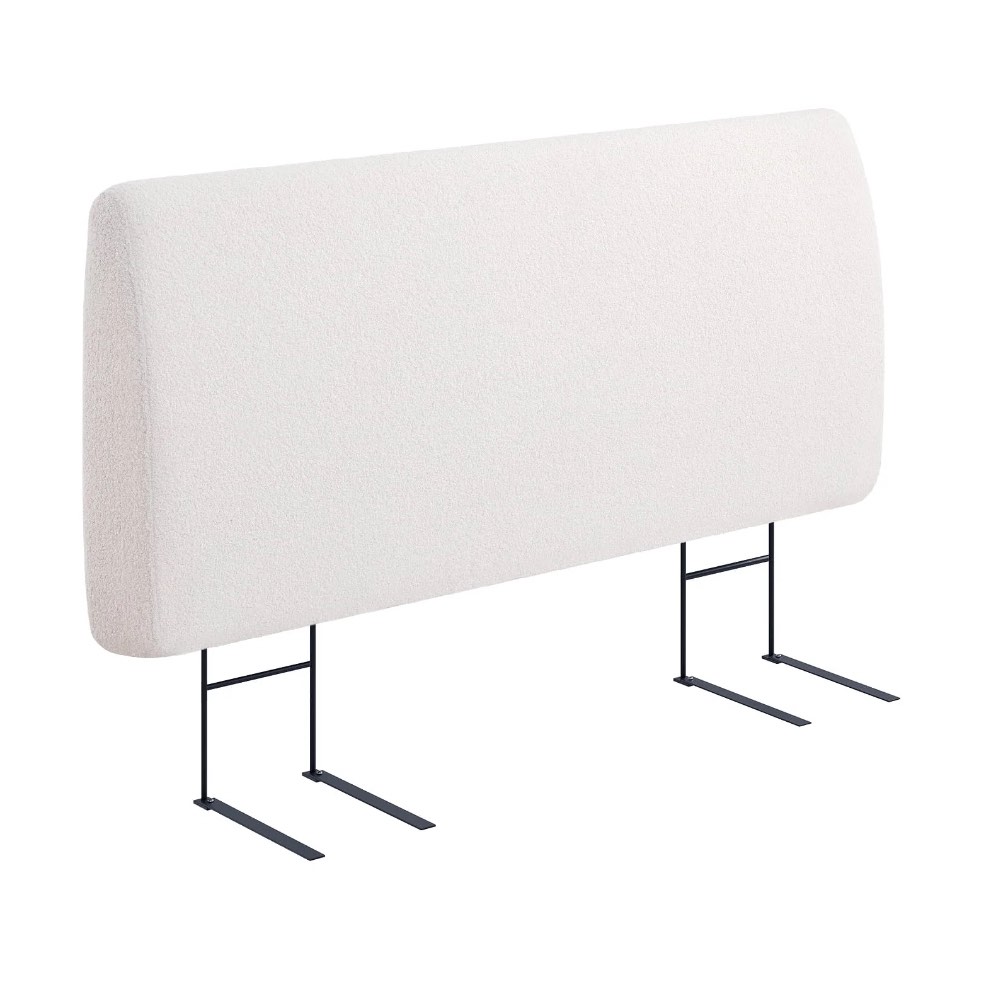 pinmoco 4.7" upholstered foam headboard queen bed, height adjustable and ergonomic head board, teddy velvet white