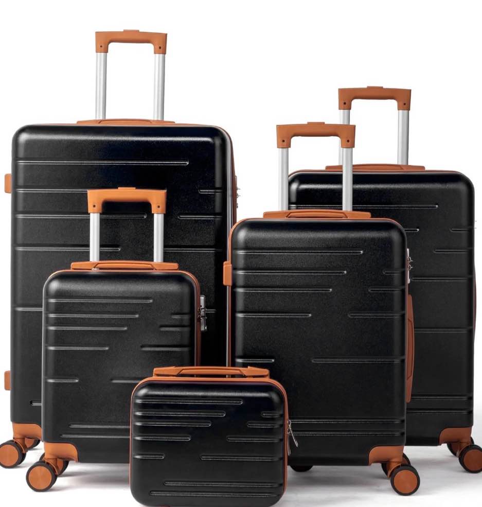 zimtown luggage 4 piece sets abs hardside luggage suitcase set with spinner wheels and tsa lock, black