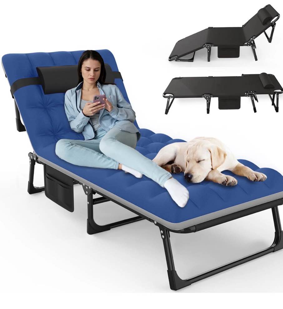 gvdv portable folding camping cot with mattress, 29" wide multi-position folding chaise lounge chair, oversized folding bed sleep cot for outdoor, home, office