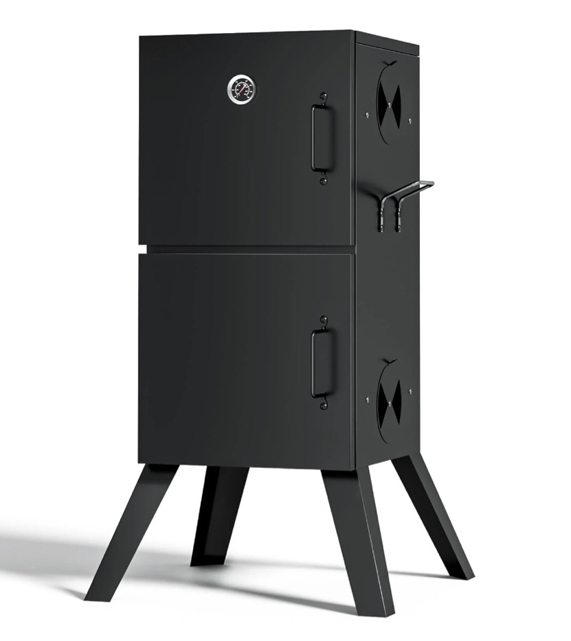 kingchii vertical charcoal smoker bbq grill with built-in thermometer, portable smoker for backyard, barbecue, and outdoor grilling