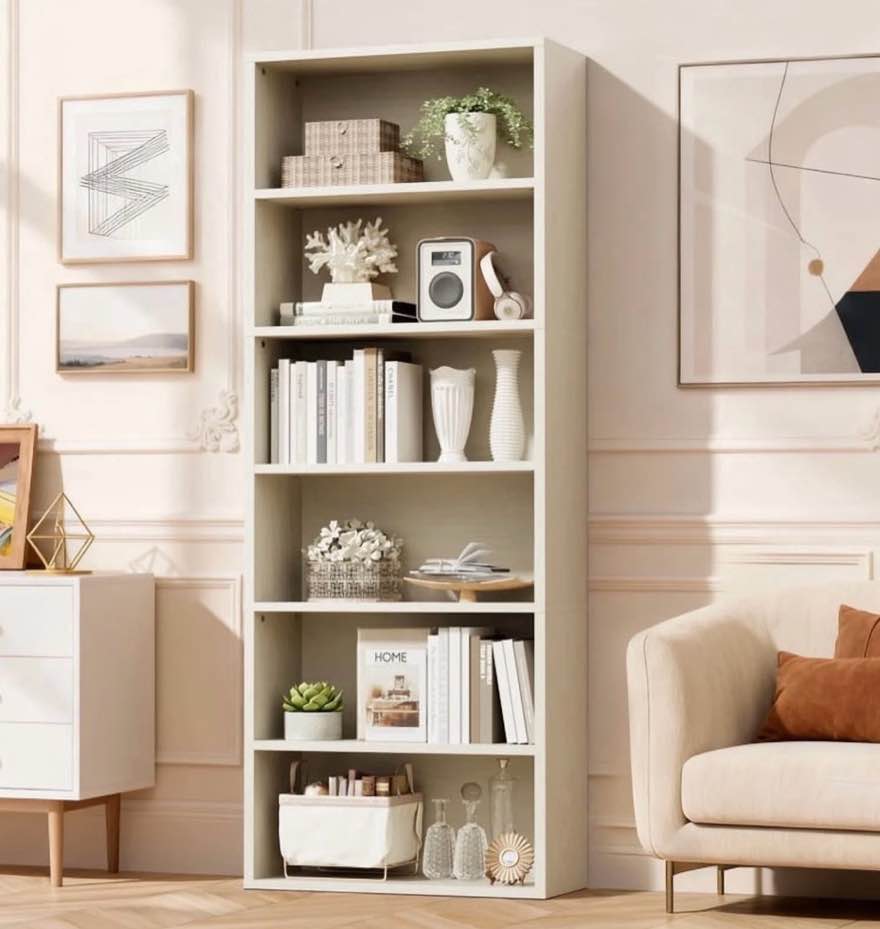 homall 6-shelf standing bookcase, sturdy storage for home office, living room,beige