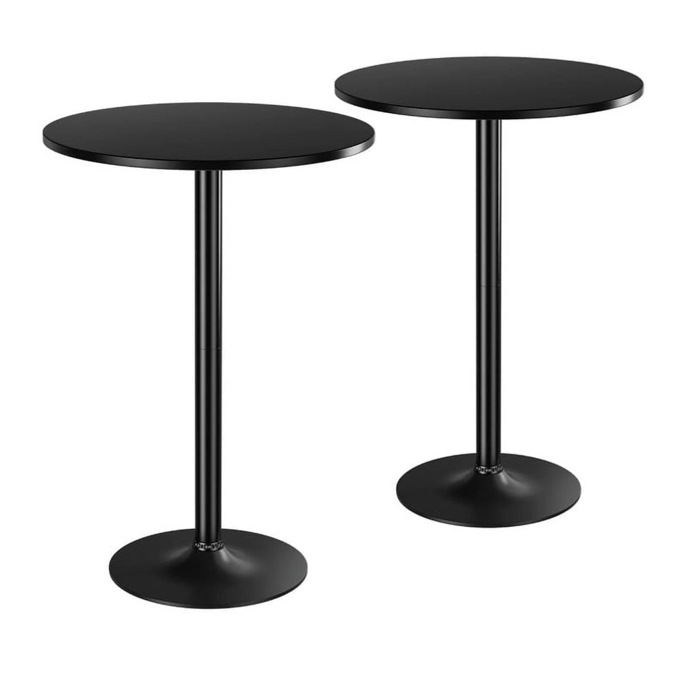 homall 2-pieces bistro pub table round bar height cocktail table metal base mdf top obsidian table with black leg 23.8-inch top, 39.5-inch height, black