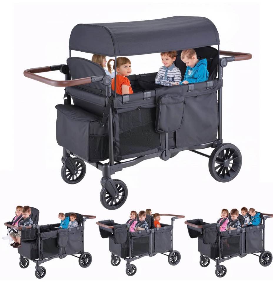 sacvon toddler stroller wagon for 4 kids with cooler bag,parent organizer,5-point harnesses,black