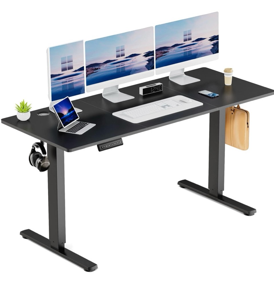 edx electric standing desk, height adjustable desk, 63 x 24 inches ergonomic stand up desk with memory preset for home office, black