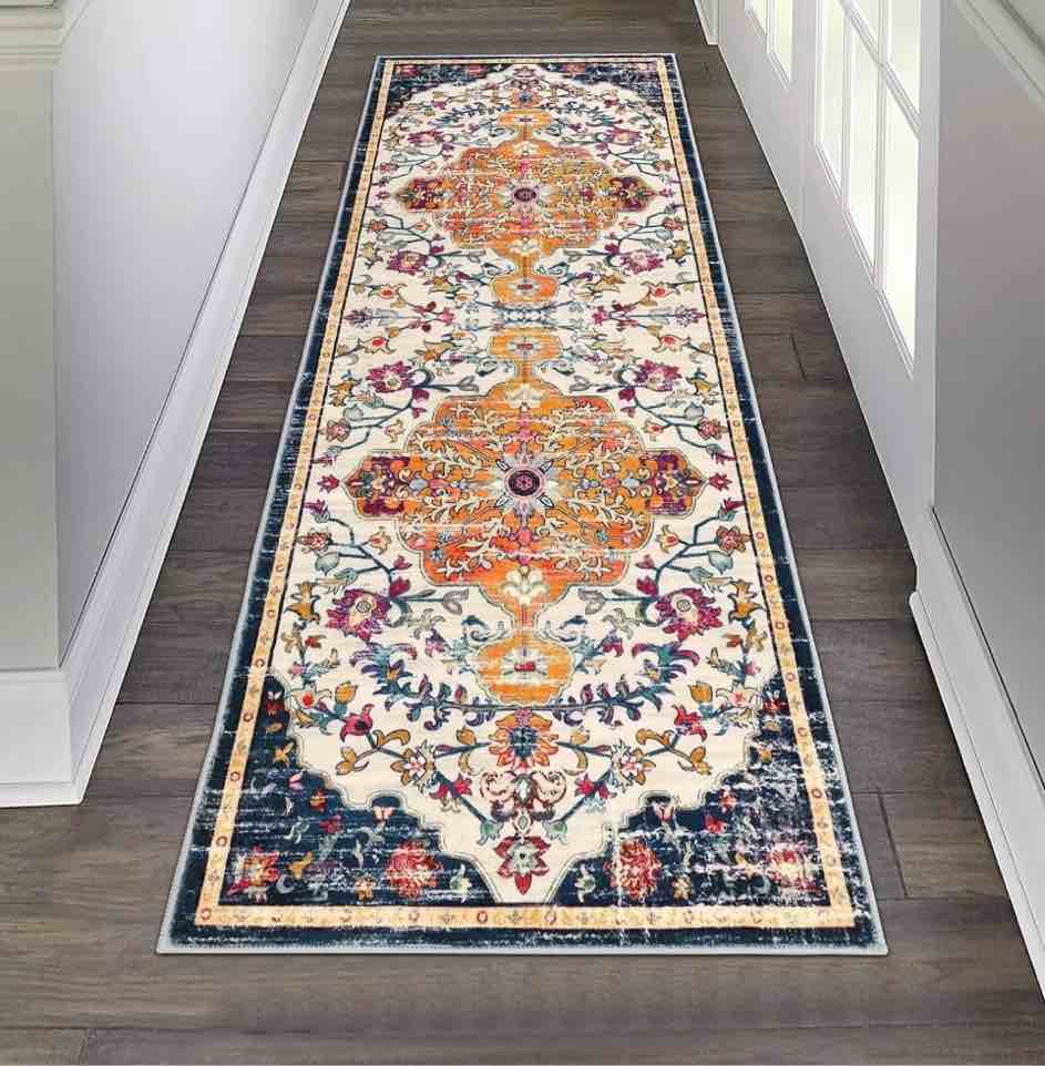 findosom 2'x6' vintage runner rug 0.4" distressed hallway rug non slip laundry runner rug decor rug washable runner rug kitchen floor mat entryway rug runner for laundry kitchen dark, orange