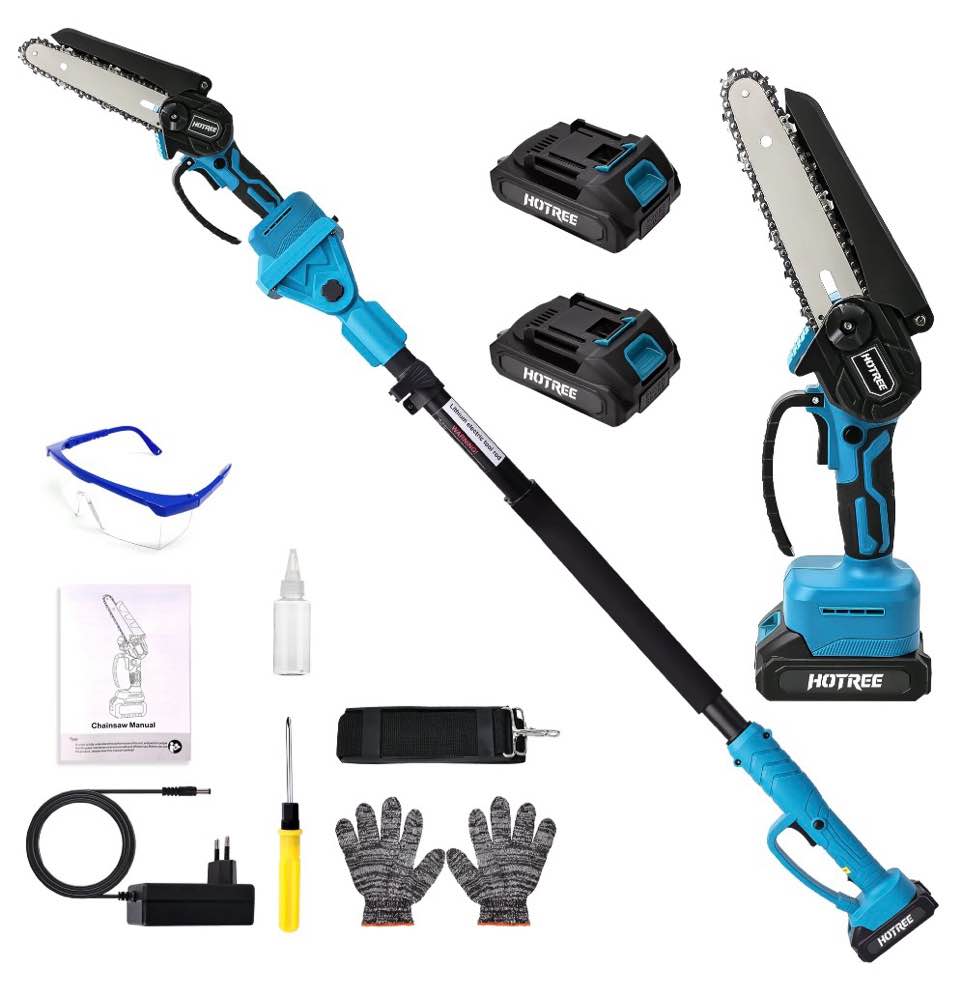 hotree 2 in 1 cordless pole saw, 6-inch pole chainsaw mini handheld chainsaw, 15 ft extension pole saw for effortless tree trimming
