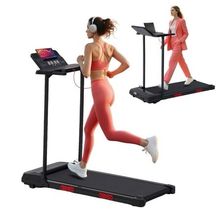 walking pad treadmills for home workouts 3.5hp compact running treadmills with handles portable electric walking treadmill with led display 0.6-10mph