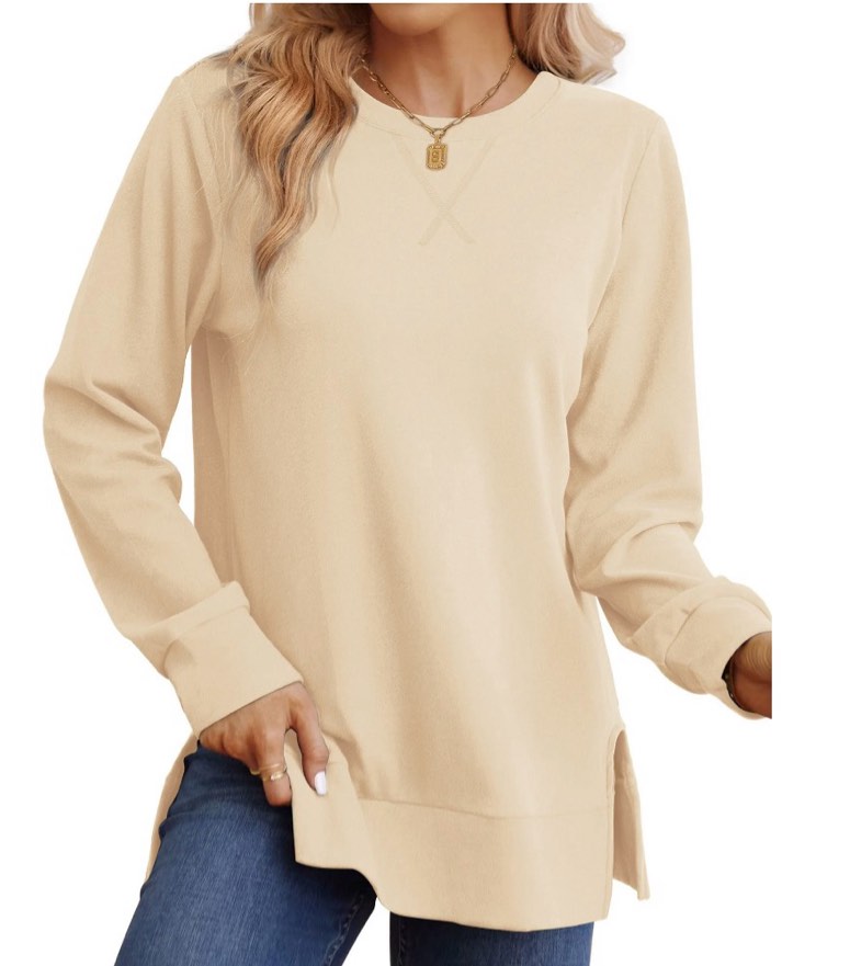 moshu crewneck sweatshirts for women side split long sleeve shirts fashion fall womens tops size l