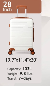 zimtown luggage suitcase abs hardside lightweight with tsa lock spinner wheels, beige (((  28” only ))