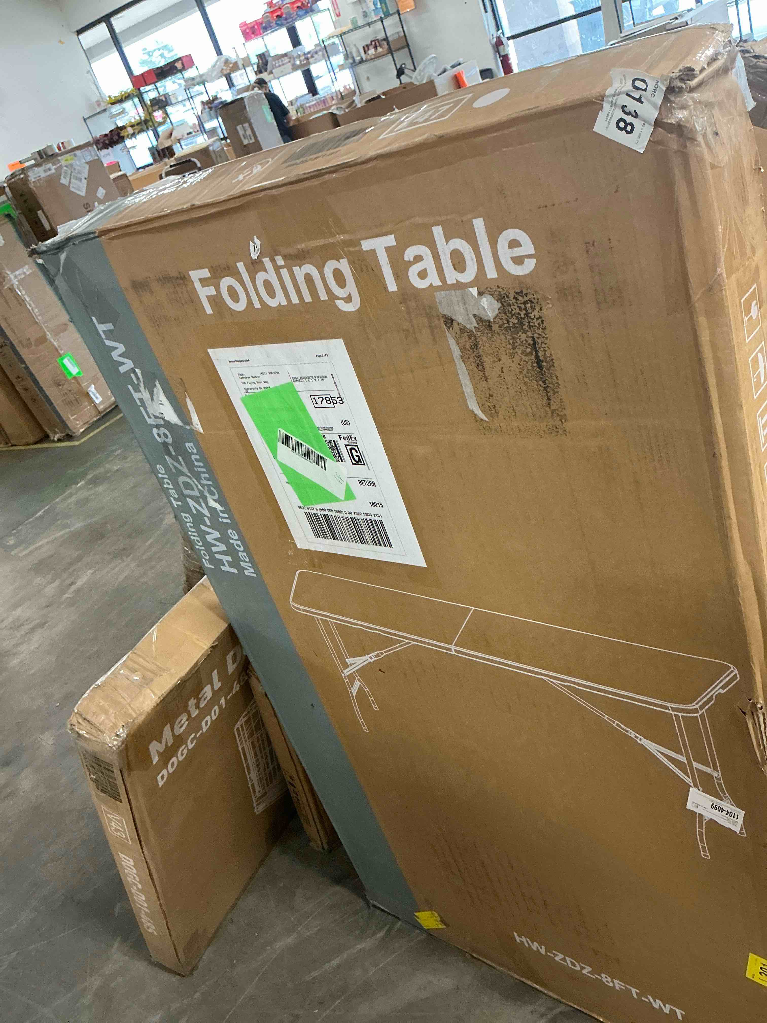 Condition photo showing New/Like New for edx folding table, outdoor indoor heavy duty portable with carrying handle for camping, white,29.92"w x 94.49"d x 29.13"h