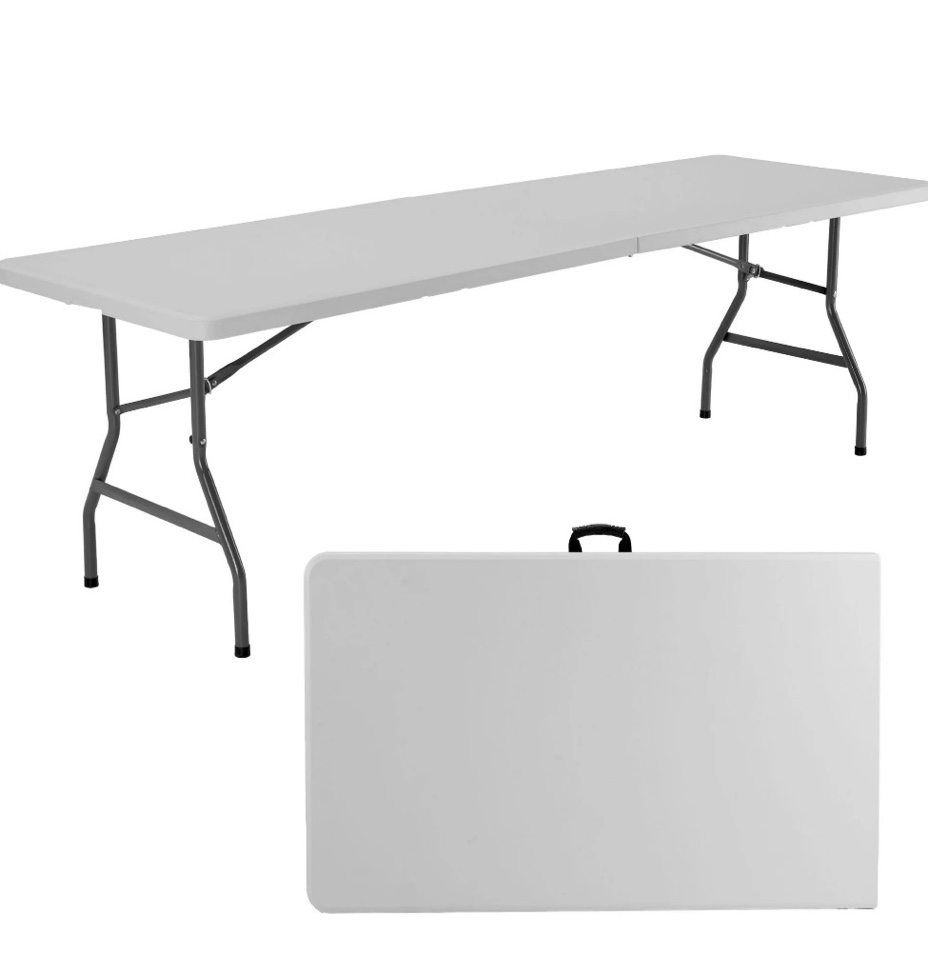 edx folding table, outdoor indoor heavy duty portable with carrying handle for camping, white,29.92"w x 94.49"d x 29.13"h