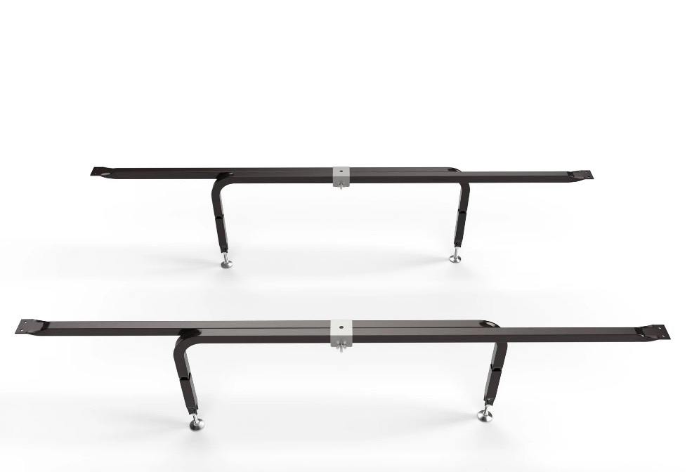 Condition photo showing Good Condition for universal bed slats center support system | fully adjustable length & height tubular steel with 4 legs | fits california king, king, queen & full bed frames