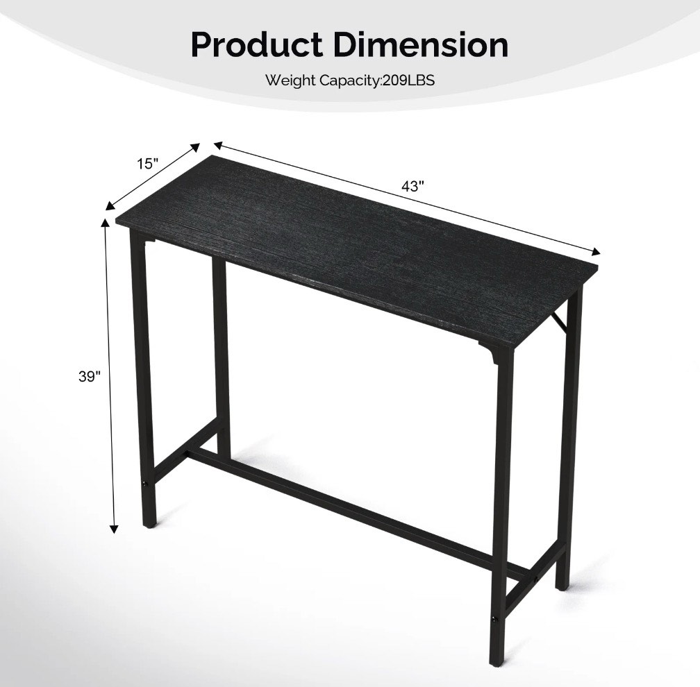 Condition photo showing New/Like New for ktaxon modern pub dining table for 2 people, 43" long bar table rectangle for home, black (only table)