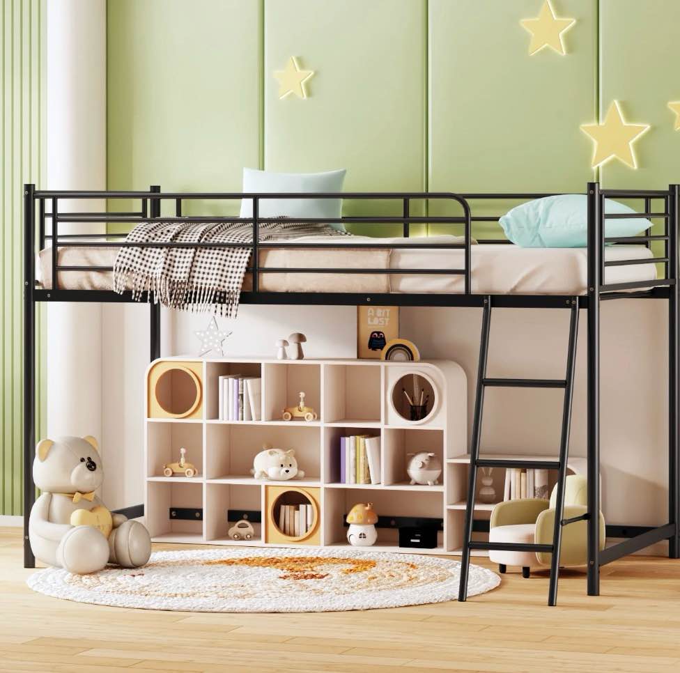 zimtown junior metal twin loft bed, black