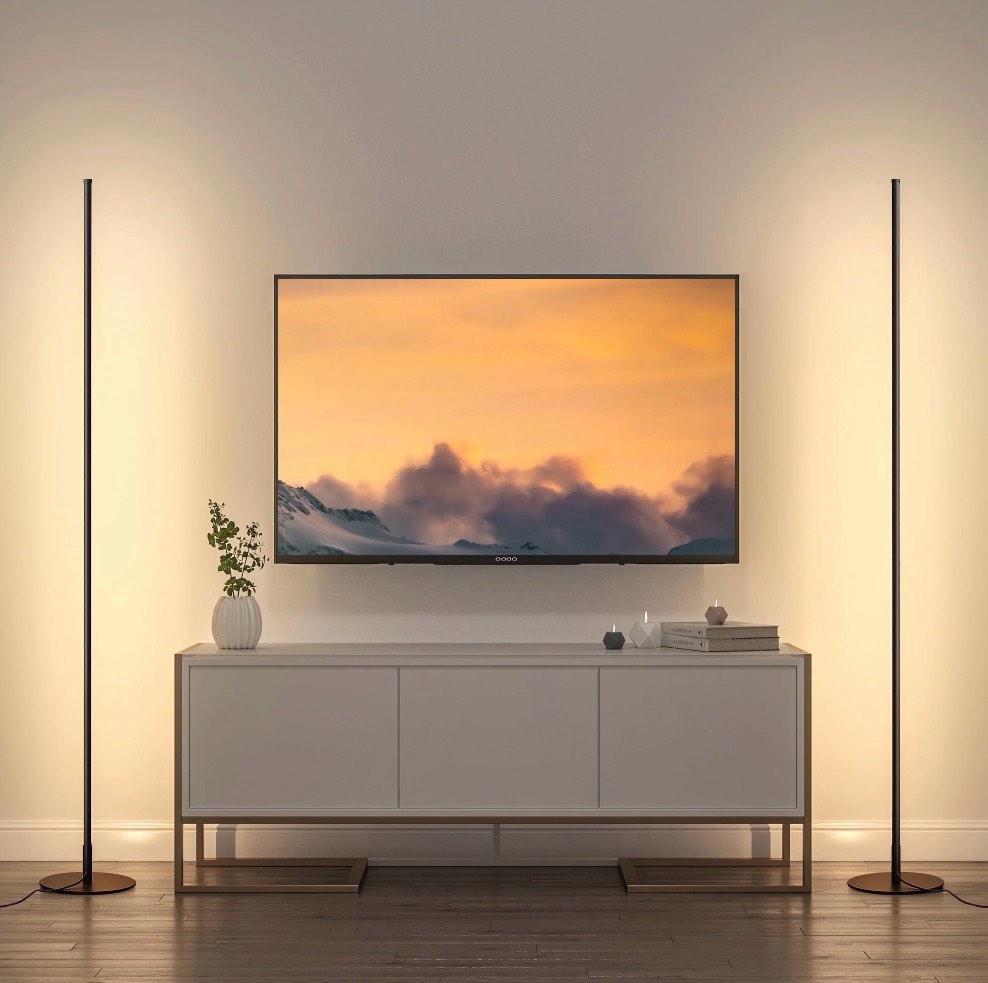 dewenwils led corner floor lamp set of 2  minimalist dimmable mood lighting  57.5 inch standing clearance floor lamps for living room  bedroom  office  3000k  black
