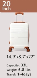 zimtown luggage suitcase abs hardside lightweight with tsa lock spinner wheels, beige (((  20” only ))