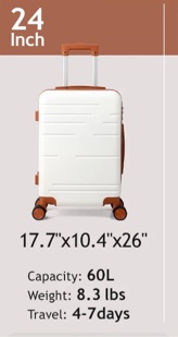 zimtown luggage suitcase abs hardside lightweight with tsa lock spinner wheels, beige (((  24” only ))