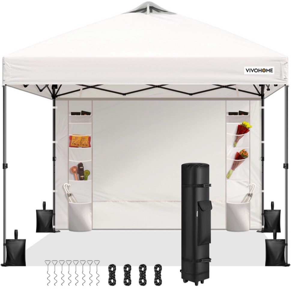 specstar 10'x10' pop up canopy, one push set-up tent with 1 sidewall for outdoor, white