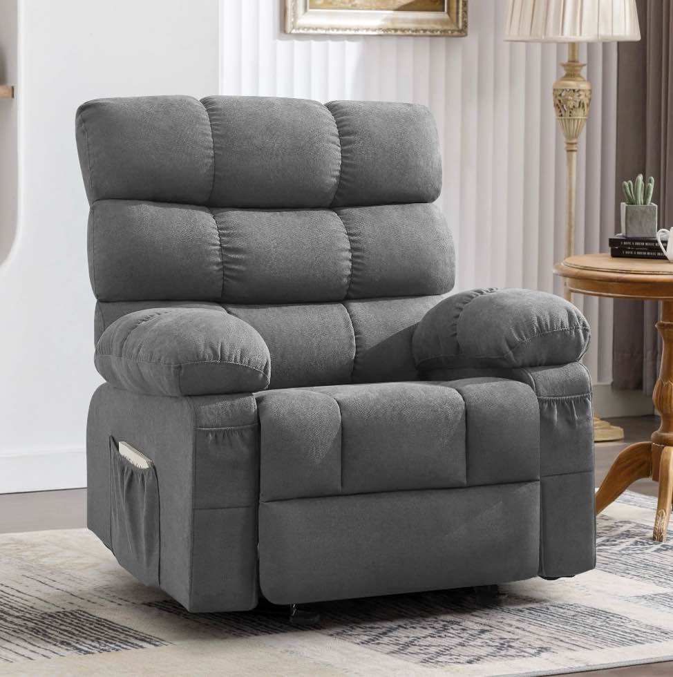 JONPONY Rocker Recliner Chair, Ergonomic Lounge Chair for Living Room,Small Spaces with Rocking Function,Side Pocket,Gray