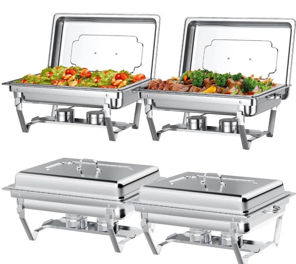 Chafing Dish Buffet Set 4 Pack: TINANA 8QT Stainless Steel Chafing Dishes for Buffet, Chafers and Buffet Warmers Sets for Parties, Events, Wedding, Camping, Dinner