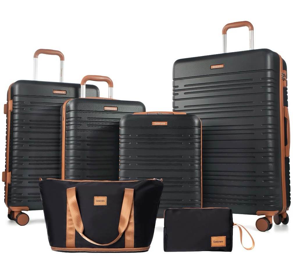 Hardside Luggage Sets 6 Piece, Hardshell Suitcase with TSA Lock Spinner Wheel and Travel Duffle Bag.Black