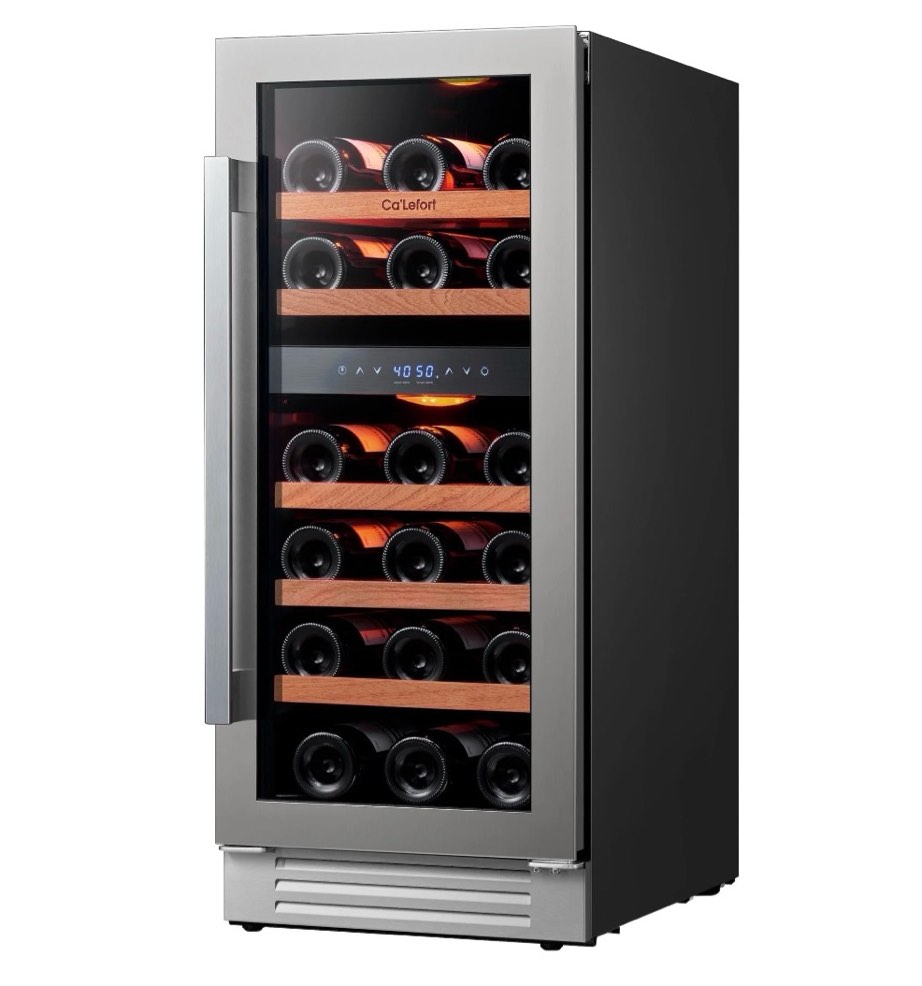 Ca Lefort 15 inch Wine Cooler Refrigerator  28 Bottle Dual Zone Wine Fridge with Stainless Steel Tempered Glass Door