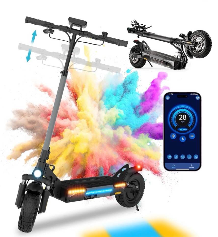 Rolldustry R9 Electric Scooter for Adults, 1000W 10" Tire, Max 28 Mph & 28 Miles Range Off-road scooter with Ambient Lighting, Dual Suspension Systems