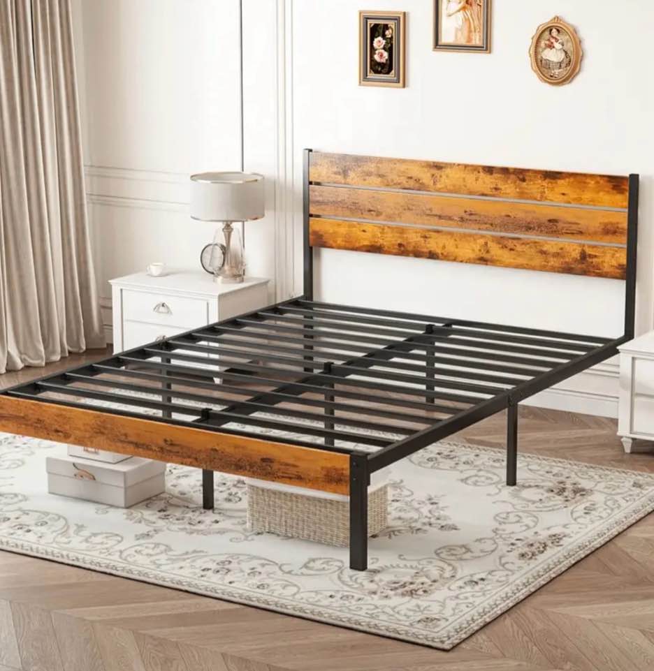CONCETTA Queen Size Bed Frame with Headboard, Solid and Stable, Noise Free, No Box Spring Needed, Easy Assembly