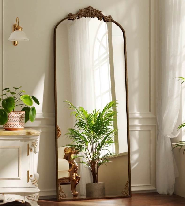 BEAUTYPEAK 72"x24" Full Length Mirror with Baroque Flower Head Design Wall-Mounted Mirror,Antique Bronze